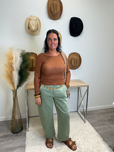 Chestnut Charm - A Sheer Body Lightweight Knit Top