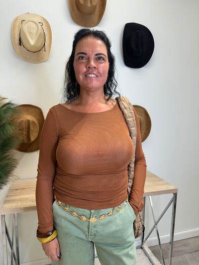 Chestnut Charm - A Sheer Body Lightweight Knit Top