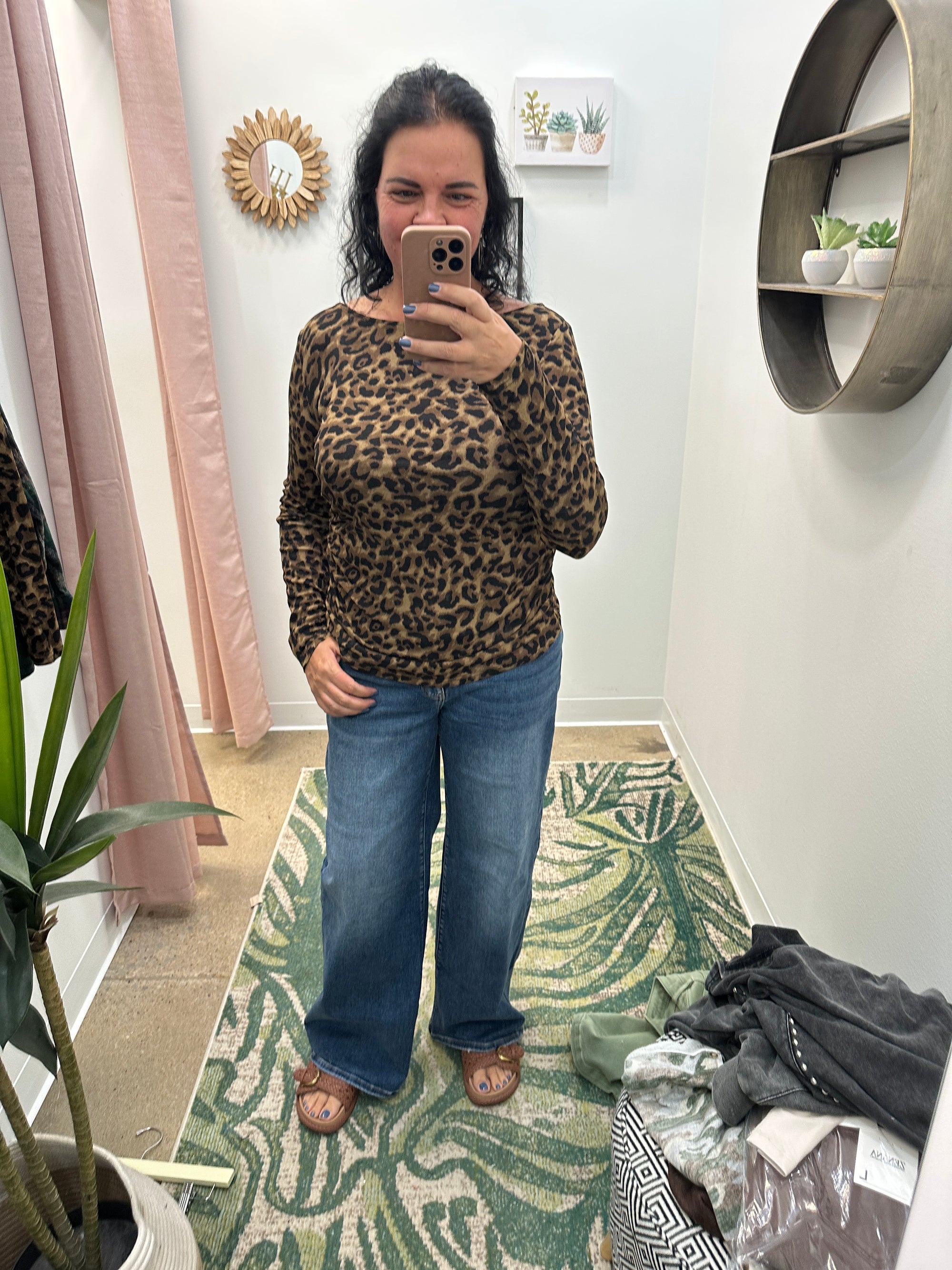 Wild - A Long Sleeve Leopard Print Top with a Cowl Neck
