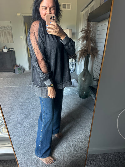 Adam - A Pair of High Waisted Straight Dome Stud Detail Jeans