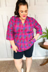 Explore More Collection - Back To Basics Fuchsia Plaid Notched Neck Babydoll Top