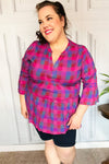 Explore More Collection - Back To Basics Fuchsia Plaid Notched Neck Babydoll Top