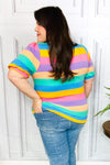 Explore More Collection - Can't Look Away Multicolor Stripe Bubble Sleeve Terry Top