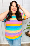 Explore More Collection - Can't Look Away Multicolor Stripe Bubble Sleeve Terry Top