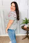 Explore More Collection - Get To It Ivory & Pink Merrow Stitch Ruffle Sleeve Stripe Top