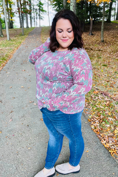 Explore More Collection - Magenta & Teal Vintage Two Tone Knit Top