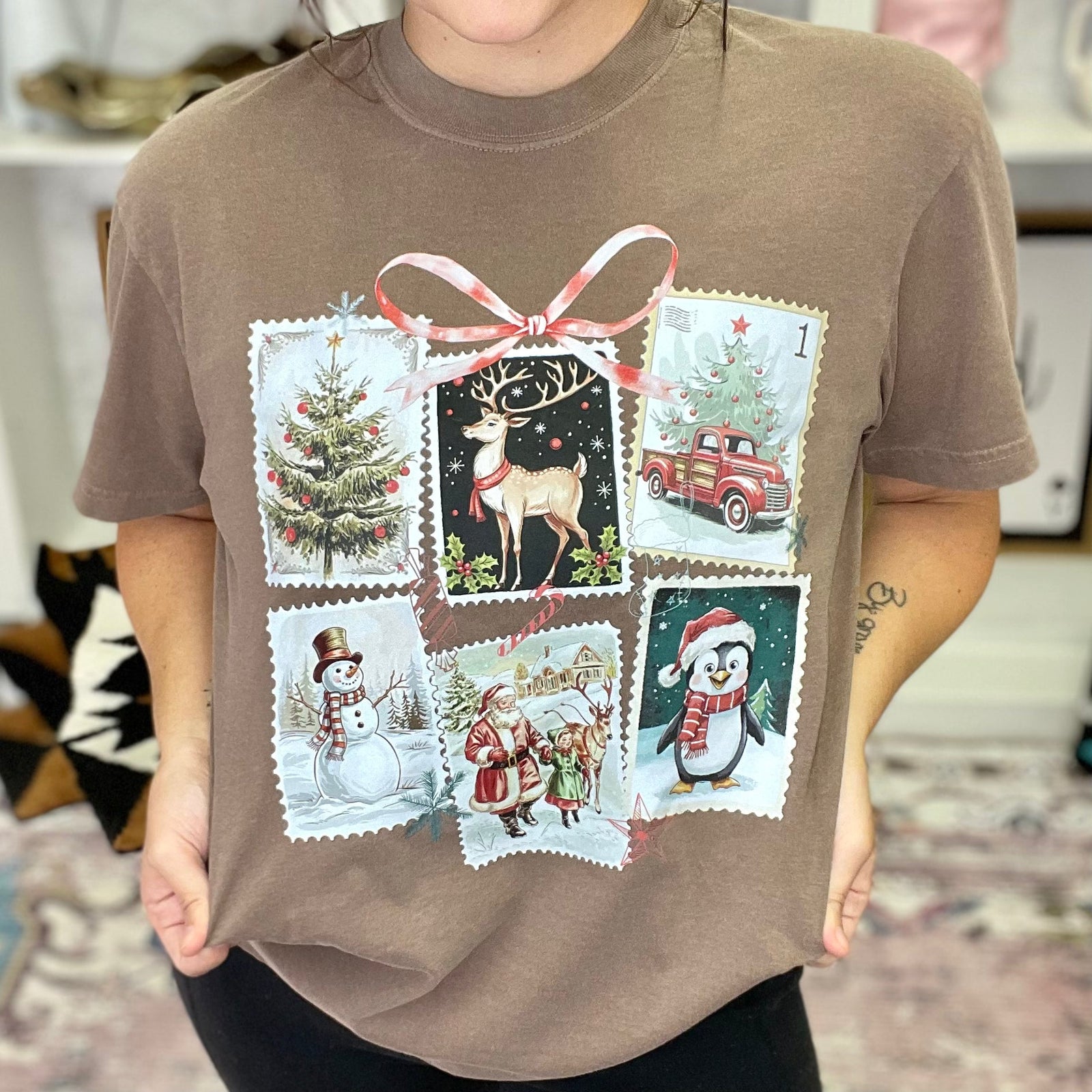 Explore More Collection - Vintage Christmas Stamps Graphic Tee