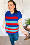 Explore More Collection - Forget Me Not Royal Blue Stripe Short Sleeve Dolman Sweater