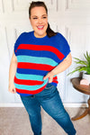 Explore More Collection - Forget Me Not Royal Blue Stripe Short Sleeve Dolman Sweater