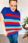 Explore More Collection - Forget Me Not Royal Blue Stripe Short Sleeve Dolman Sweater