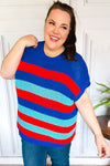 Explore More Collection - Forget Me Not Royal Blue Stripe Short Sleeve Dolman Sweater