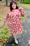 Explore More Collection - Just Be You Rust Floral Long Sleeve Babydoll Dress