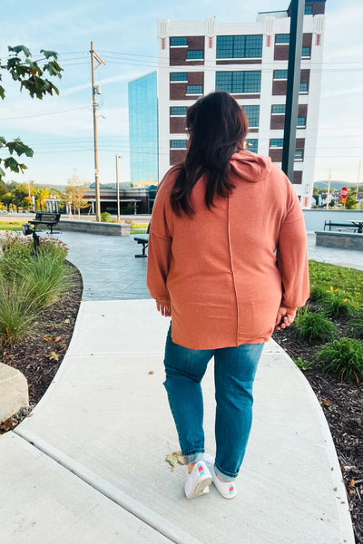 Explore More Collection - Feeling Playful Rust Stripe Color Block French Terry Hoodie