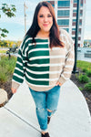 Explore More Collection - Hunter Green & Taupe Striped Color Block Sweater