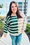 Explore More Collection - Hunter Green & Taupe Striped Color Block Sweater