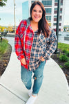 Explore More Collection - Main Attraction Red & Navy Plaid Color Block Button Down Hoodie