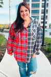 Explore More Collection - Main Attraction Red & Navy Plaid Color Block Button Down Hoodie