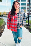 Explore More Collection - Main Attraction Red & Navy Plaid Color Block Button Down Hoodie