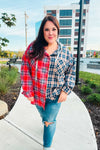 Explore More Collection - Main Attraction Red & Navy Plaid Color Block Button Down Hoodie