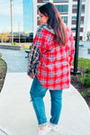 Explore More Collection - Main Attraction Red & Navy Plaid Color Block Button Down Hoodie