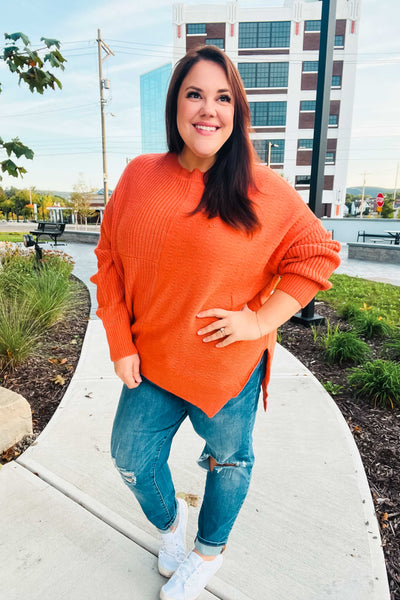 Explore More Collection - Autumn Vibes Pumpkin Asymmetrical Knit Sweater