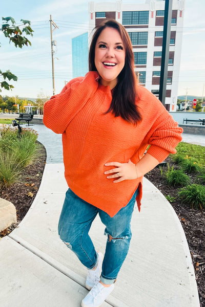 Explore More Collection - Autumn Vibes Pumpkin Asymmetrical Knit Sweater