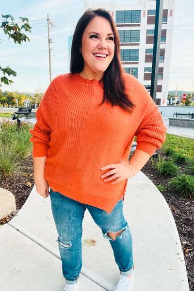 Explore More Collection - Autumn Vibes Pumpkin Asymmetrical Knit Sweater