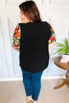 Explore More Collection - Eyes On You Black Floral Puff Sleeve V Neck Top