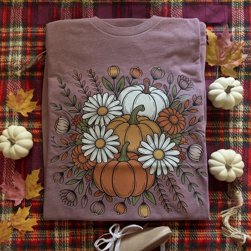 Explore More Collection - Pumpkin with Daisies Graphic Tee