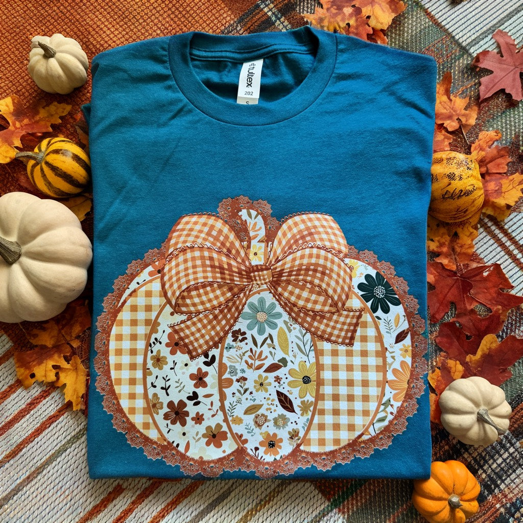 Explore More Collection - Floral Plaid Pumpkin Graphic Tee