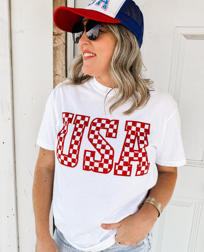 Checkered USA Tee *12 Colors (S-3X)