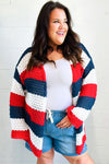 Explore More Collection - Simply Patriotic Red White & Blue Striped Crochet Cardigan