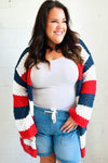 Explore More Collection - Simply Patriotic Red White & Blue Striped Crochet Cardigan