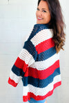 Explore More Collection - Simply Patriotic Red White & Blue Striped Crochet Cardigan