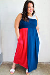 Explore More Collection - Patriotic Color Block Fit & Flare Maxi Dress