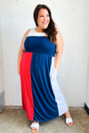 Explore More Collection - Patriotic Color Block Fit & Flare Maxi Dress