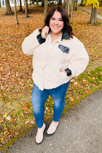 Explore More Collection - Feeling Bold Ivory Sherpa Fleece Faux Leather Jacket