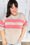 Explore More Collection - Rally Day Taupe & Coral Game Day Stripe Outseam Terry Top