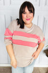 Explore More Collection - Rally Day Taupe & Coral Game Day Stripe Outseam Terry Top