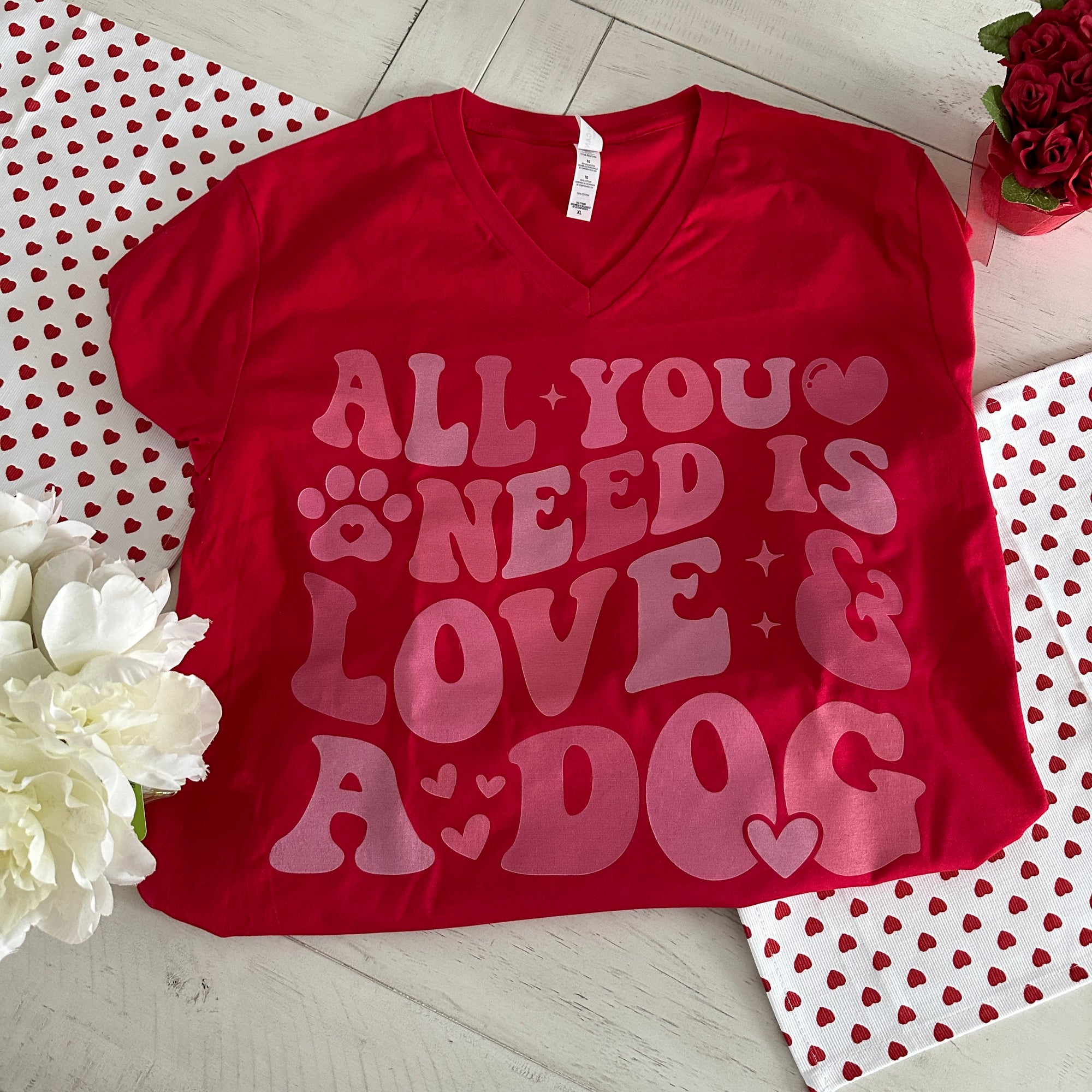 Explore More Collection - All You Need is Love and  a Dog Unisex Jersey Short Sleeve V-Neck Tee