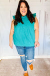 Explore More Collection - Love Life Cotton Turquoise Frill Mock Neck Flutter Sleeve Top