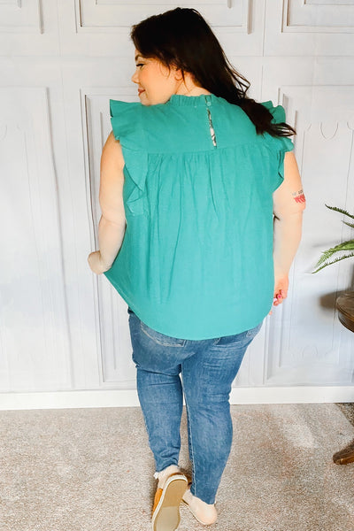 Explore More Collection - Love Life Cotton Turquoise Frill Mock Neck Flutter Sleeve Top