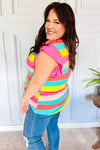 Explore More Collection - Relaxed Fun Mint & Fuchsia Stripe Flutter Sleeve Terry Knit Top