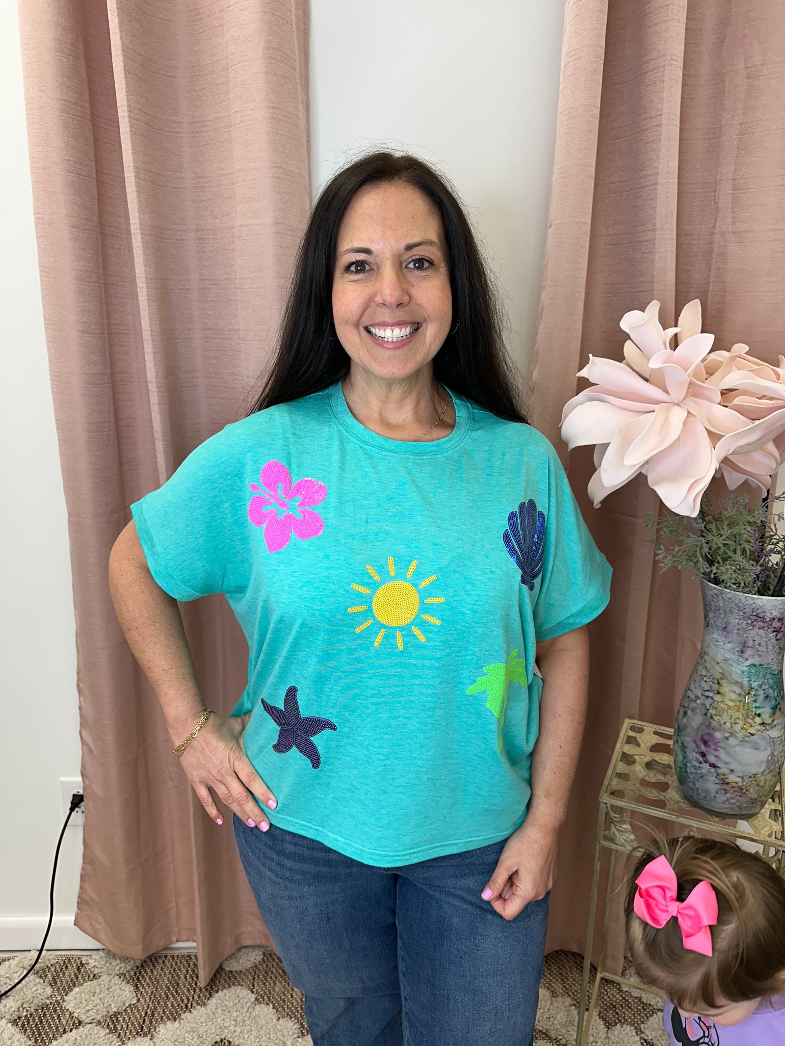 On Vacay Sequin Patch Top