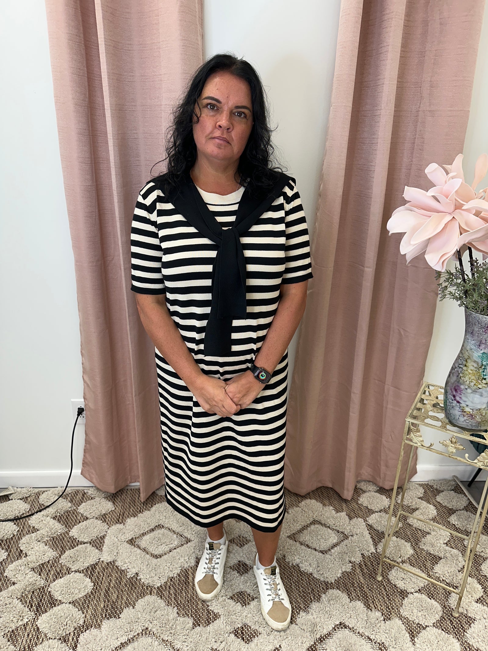 Martha - A Short Sleeve Striped Knit Dress