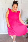 Explore More Collection - Lots To Love Fuchsia Smocked Flutter Sleeve Tiered Midi Dress