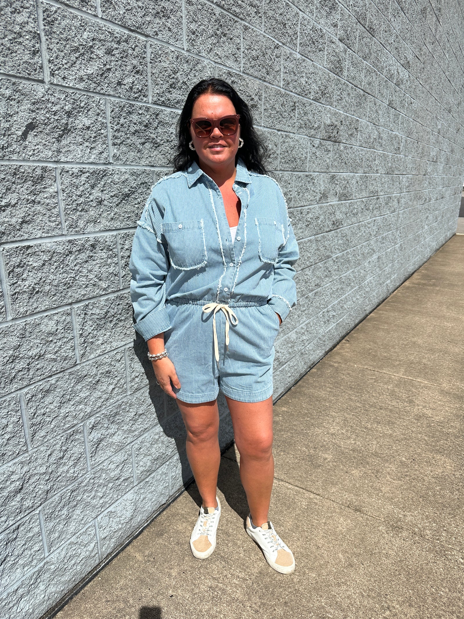 Margaret - A Long Sleeve Striped Knit Romper