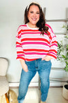 Explore More Collection - Follow Me Red/Pink Loose Knit Stripe Ribbed Pullover