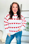 Explore More Collection - Be Mine White Jacquard Heart Stripe Pullover Sweater