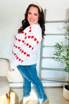 Explore More Collection - Be Mine White Jacquard Heart Stripe Pullover Sweater